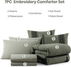 Amberspace Embroidery 7-piece Bed in a Bag Full Comforter Set with Sheets