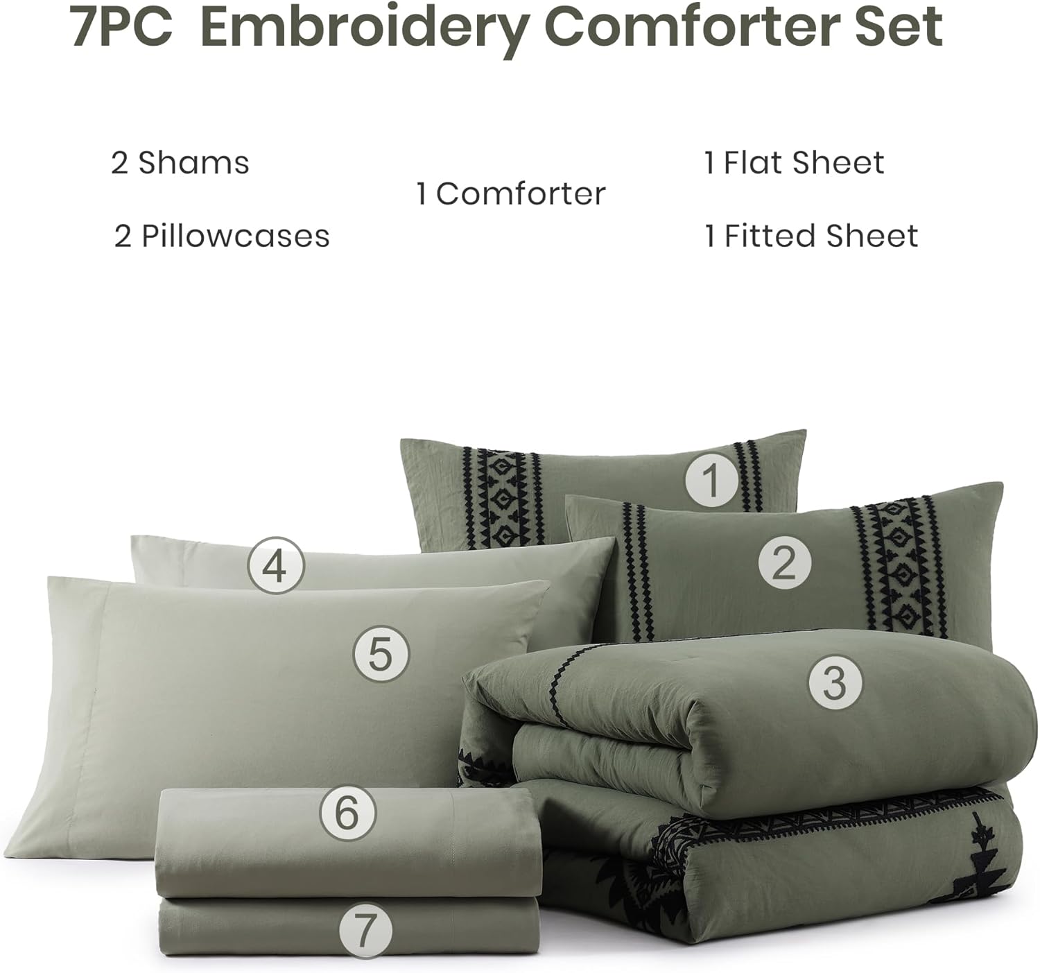 Amberspace Embroidery 7-piece Bed in a Bag Full Comforter Set with Sheets