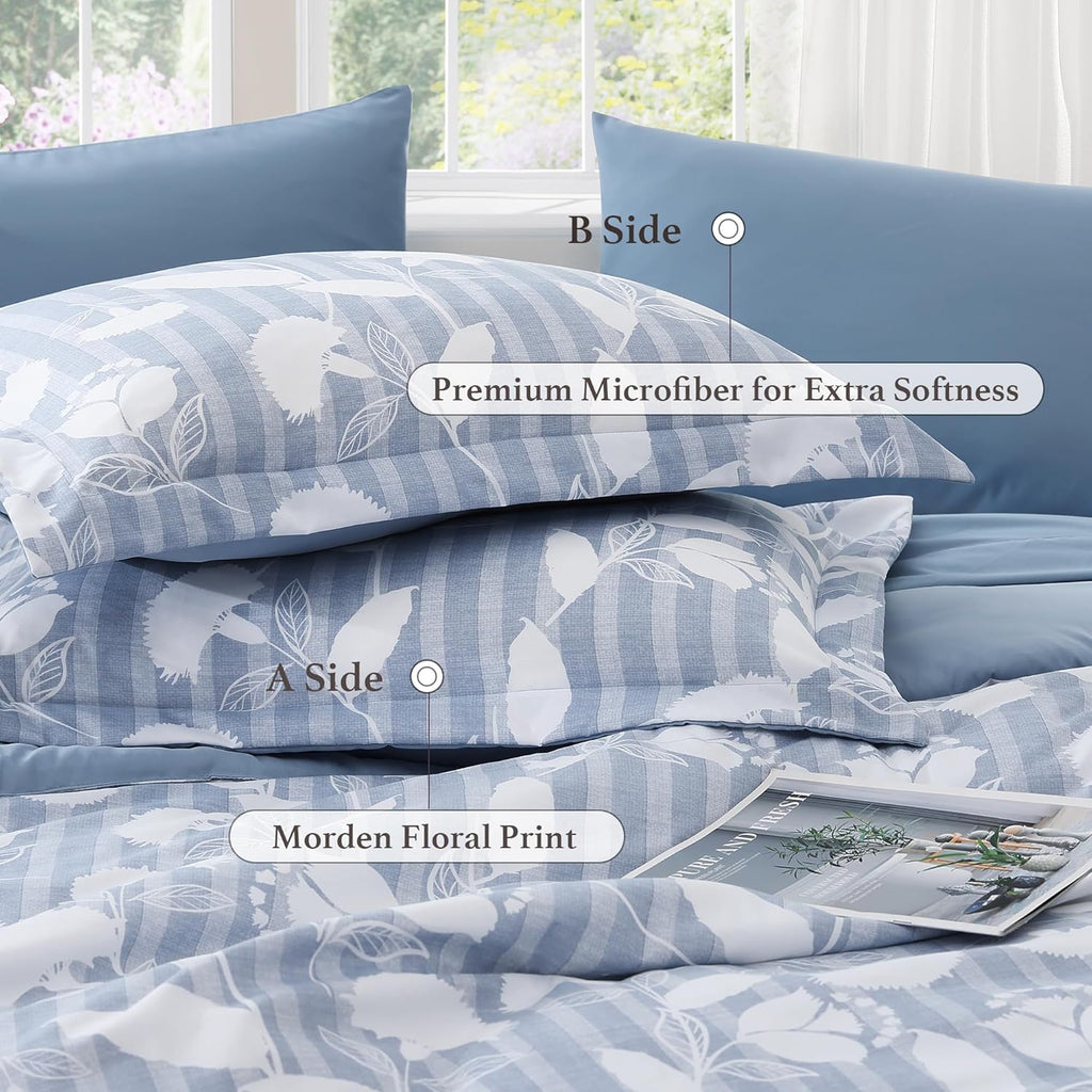 Amberspace Botanical Flowers Design 7-piece Bed in a Bag Comforter Set with Sheets