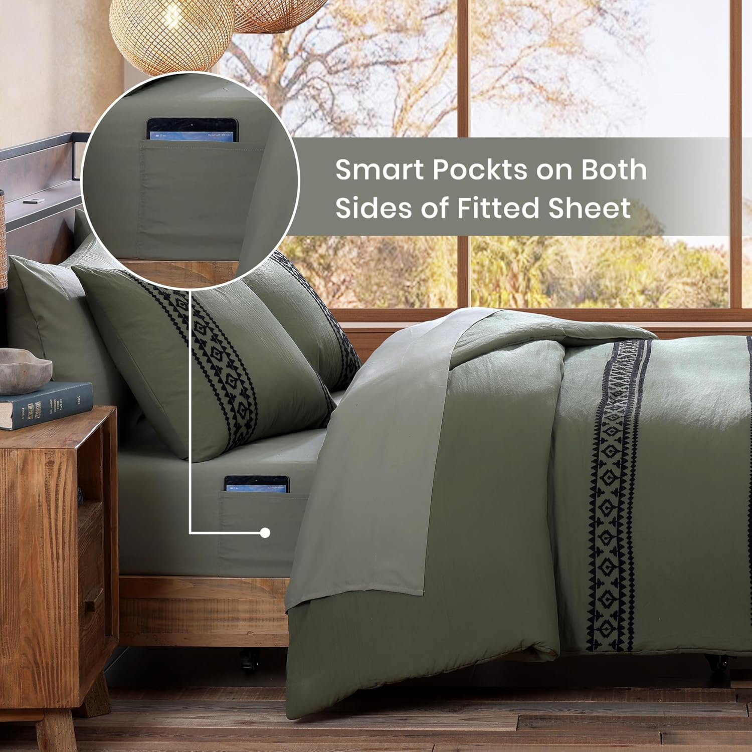 Amberspace Embroidery 7-piece Bed in a Bag Full Comforter Set with Sheets