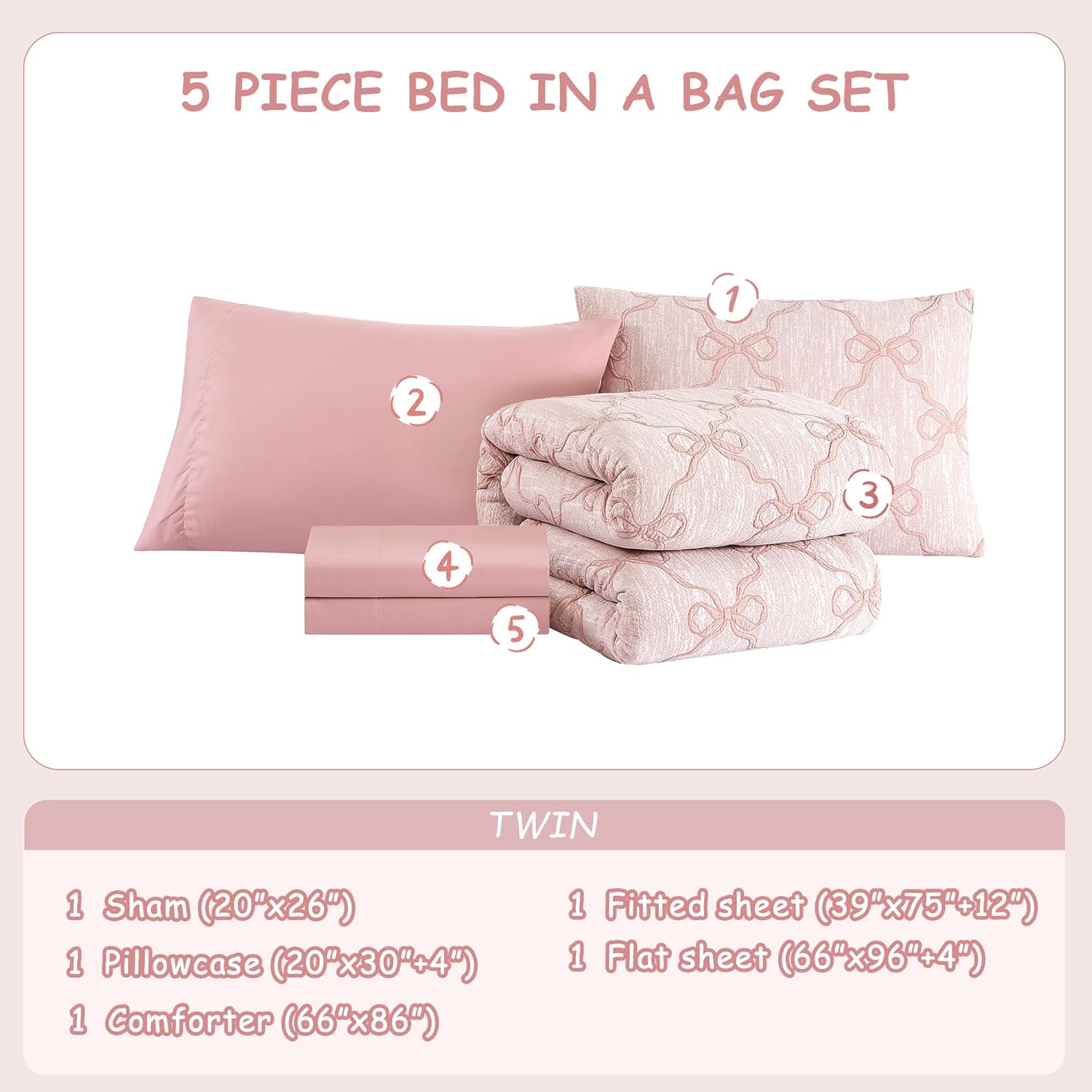 Amberspace Diamond Bow Design 5/7-piece Bed in a Bag Comforter Set with Sheets