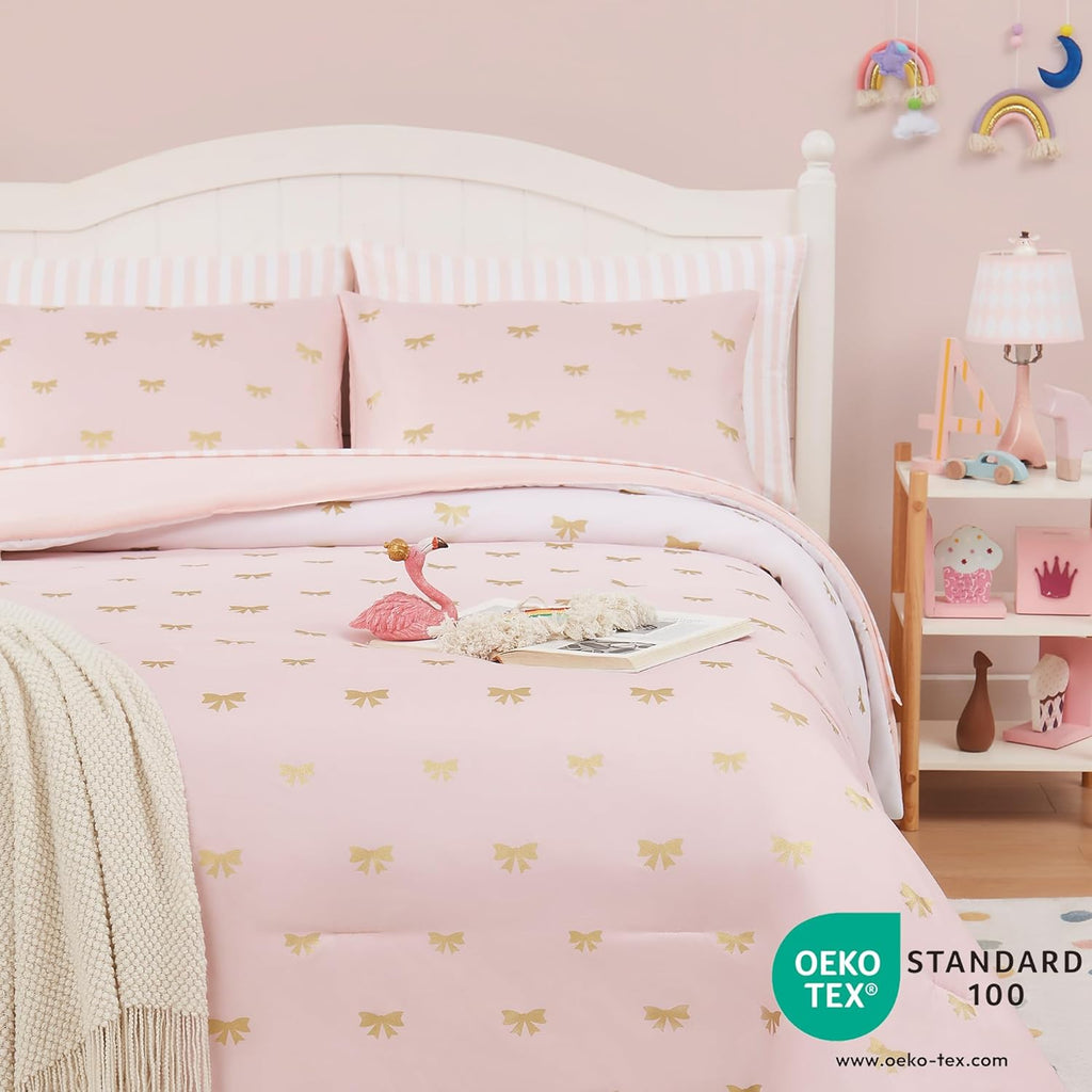 Amberspace Diamond Bow Design 5/7-piece Bed in a Bag Comforter Set with Sheets