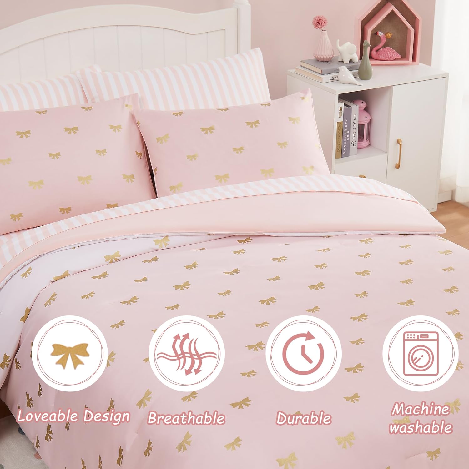Amberspace Diamond Bow Design 5/7-piece Bed in a Bag Comforter Set with Sheets