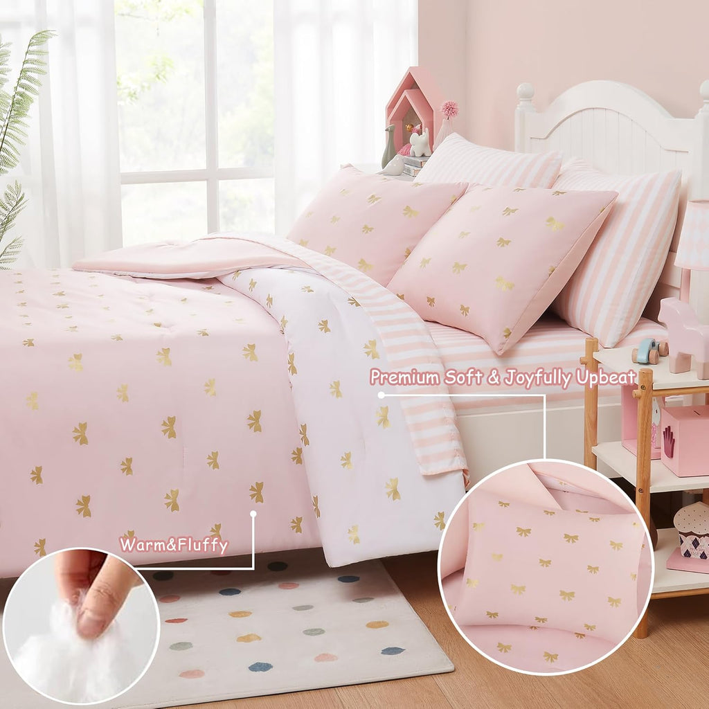 Amberspace Diamond Bow Design 5/7-piece Bed in a Bag Comforter Set with Sheets