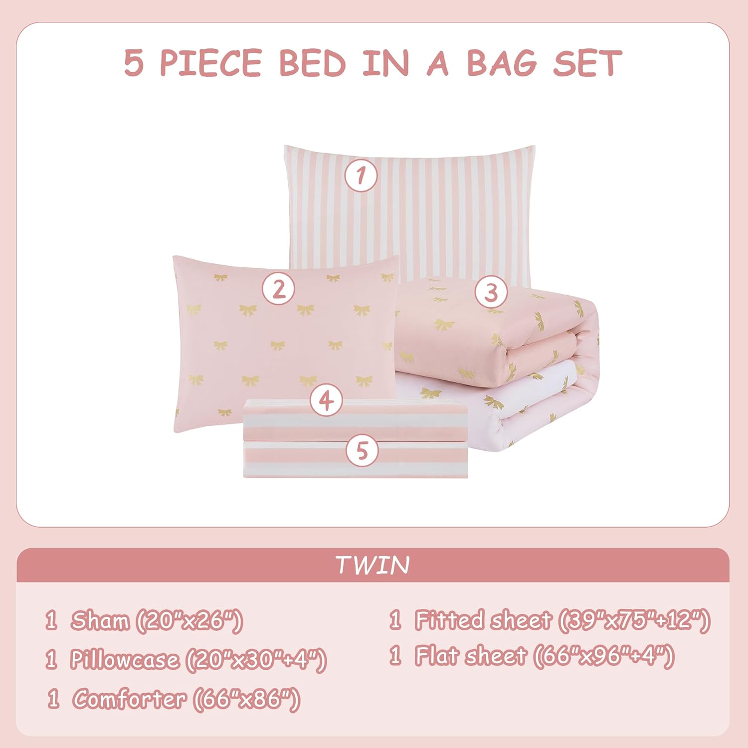 Amberspace Diamond Bow Design 5/7-piece Bed in a Bag Comforter Set with Sheets