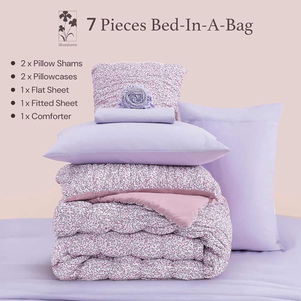 Amberspace Puff 7-piece Bed in a Bag Comforter Set with Sheets