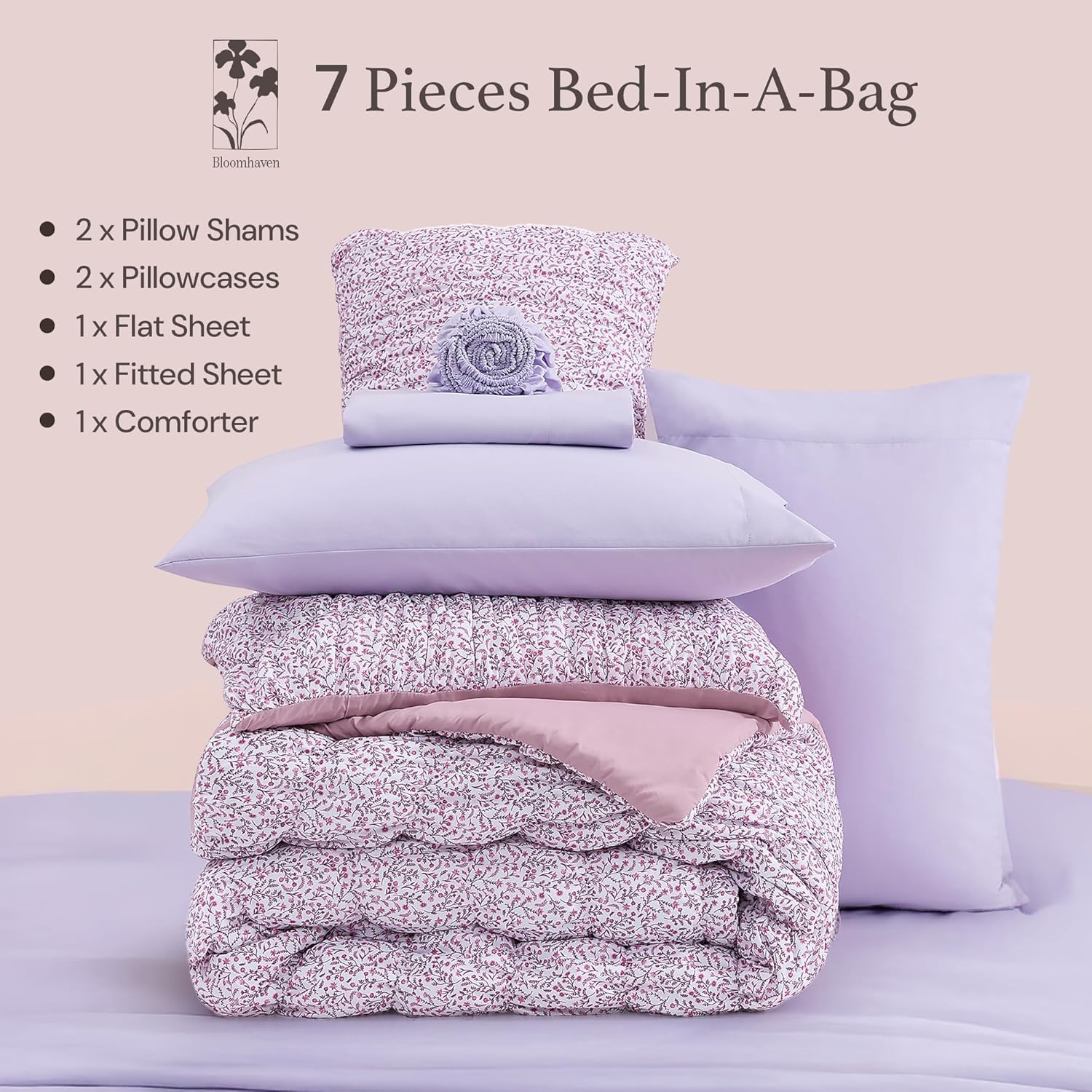 Amberspace Puff 7-piece Bed in a Bag Comforter Set with Sheets