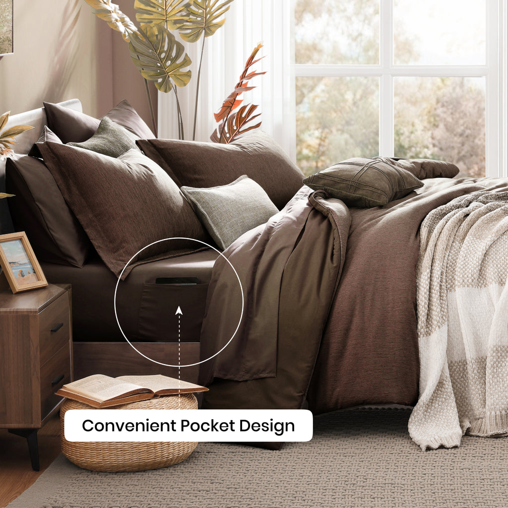 Amberspace Cationic Dyeing 7-piece Bed in a Bag Comforter Set with Sheets