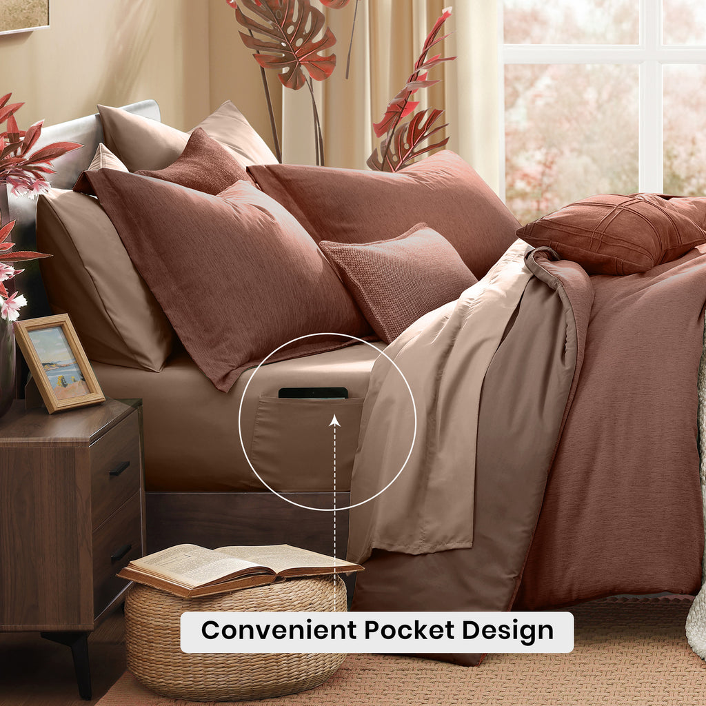 Amberspace Cationic Dyeing 7-piece Bed in a Bag Comforter Set with Sheets