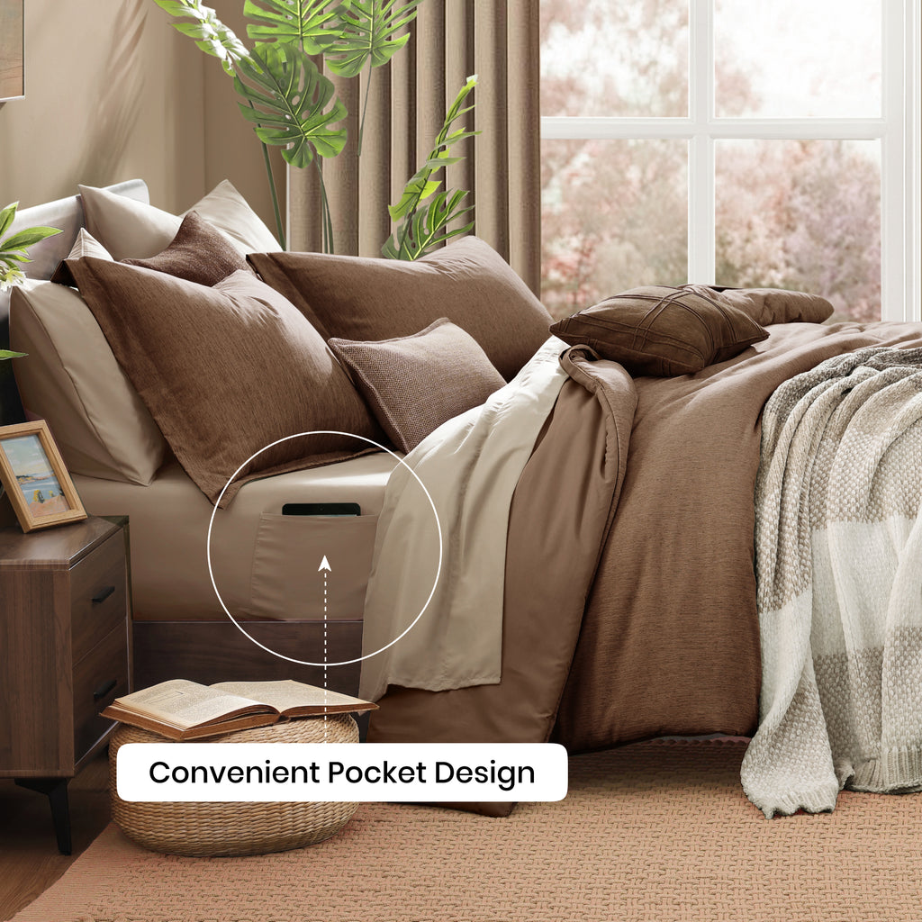 Amberspace Cationic Dyeing 7-piece Bed in a Bag Comforter Set with Sheets