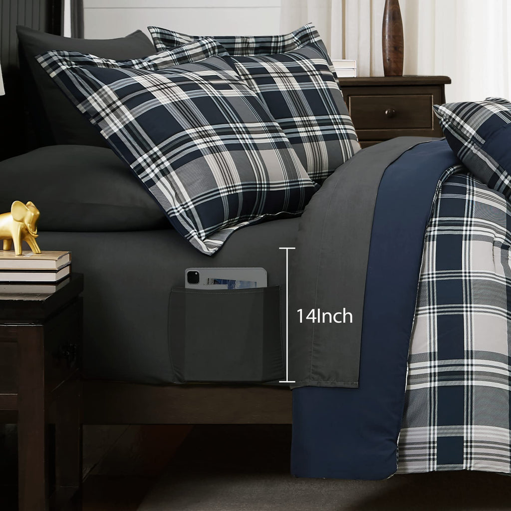 Amberspace Plaid Design Bed in a Bag Comforter Set with Sheets