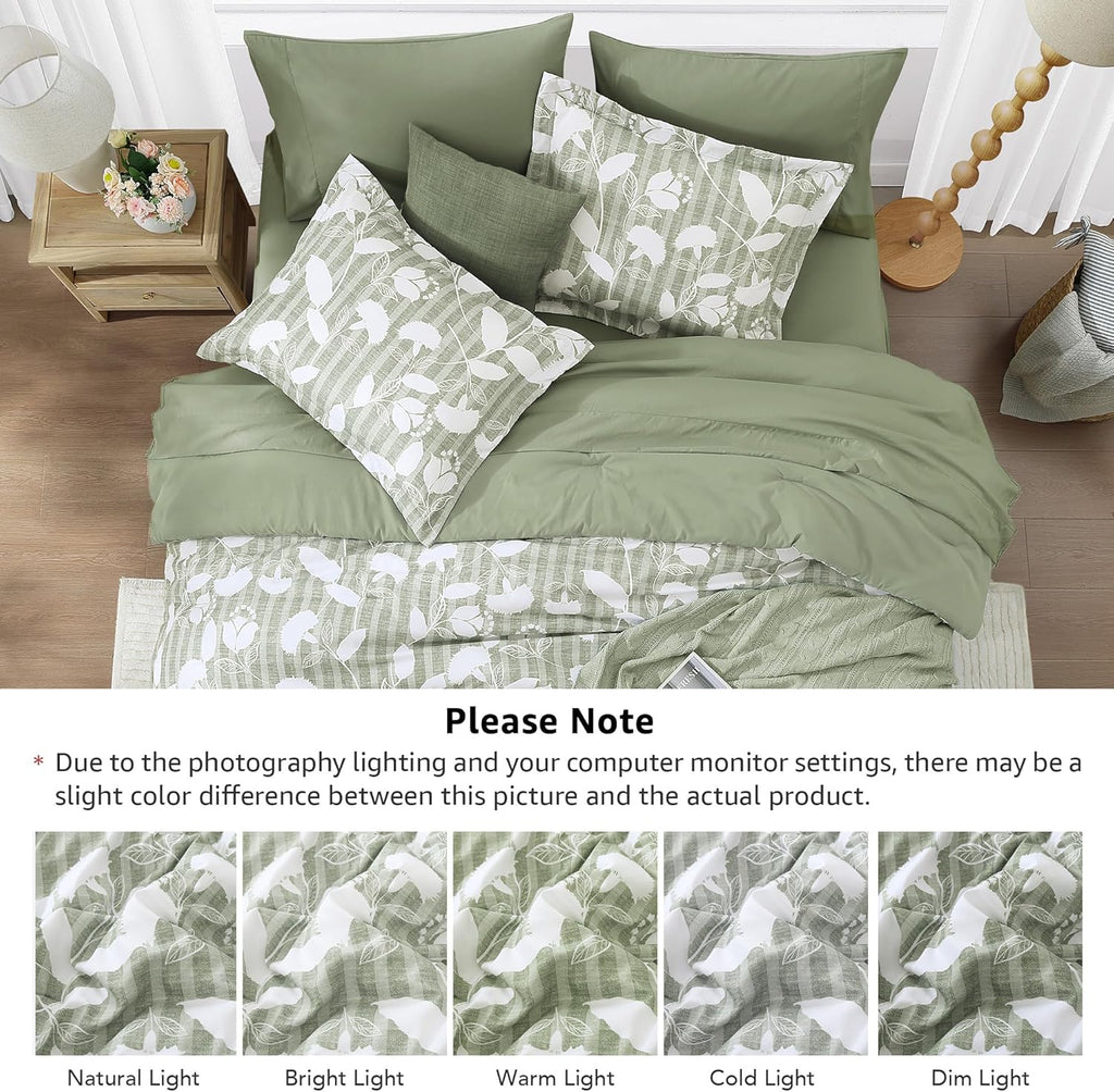 Amberspace Botanical Flowers Design 7-piece Bed in a Bag Comforter Set with Sheets