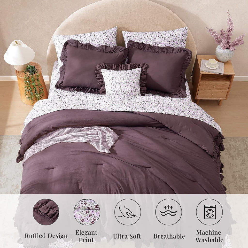 Amberspace Ruffle Design 7-piece Bed in a Bag Comforter Set with Sheets