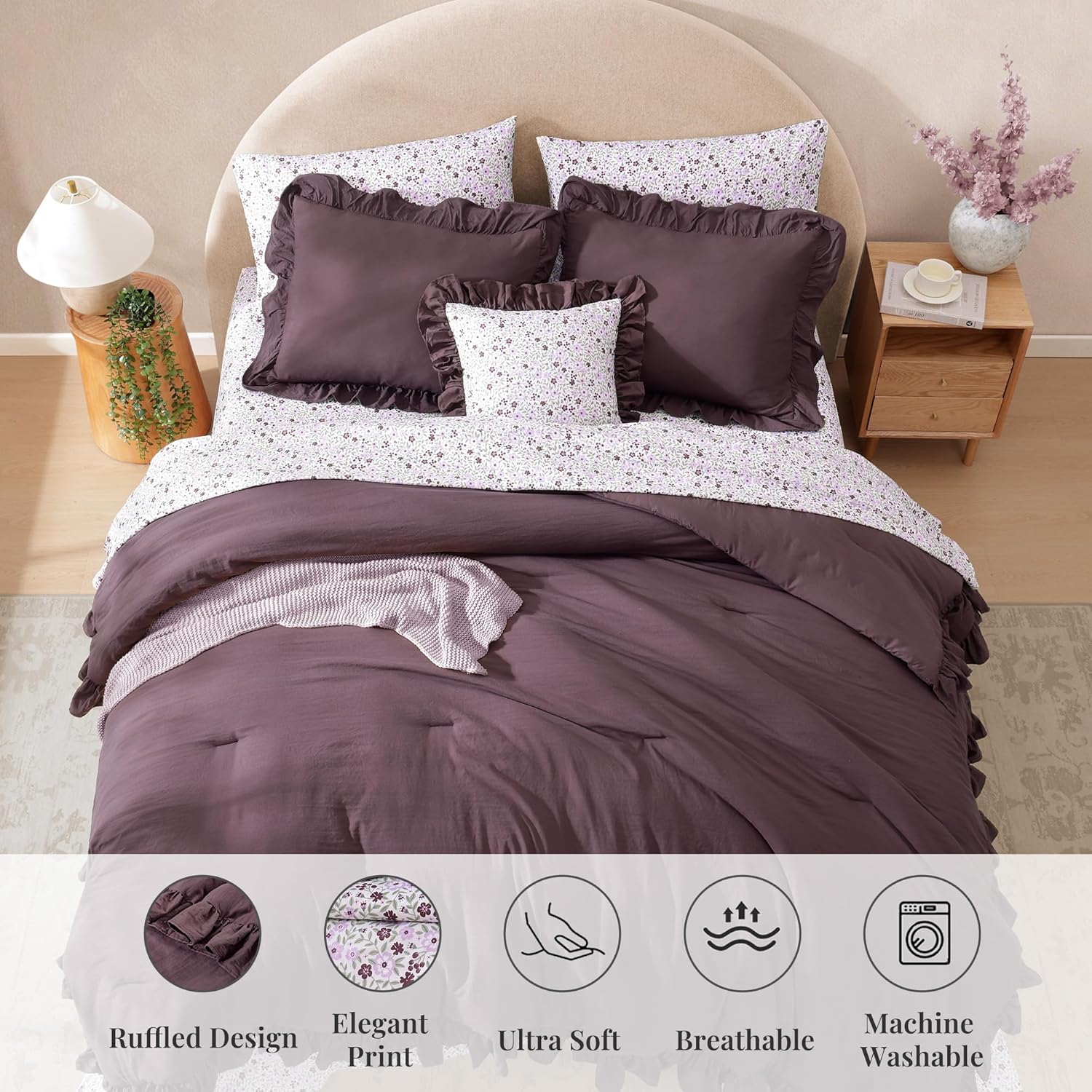 Amberspace Ruffle Design 7-piece Bed in a Bag Comforter Set with Sheets