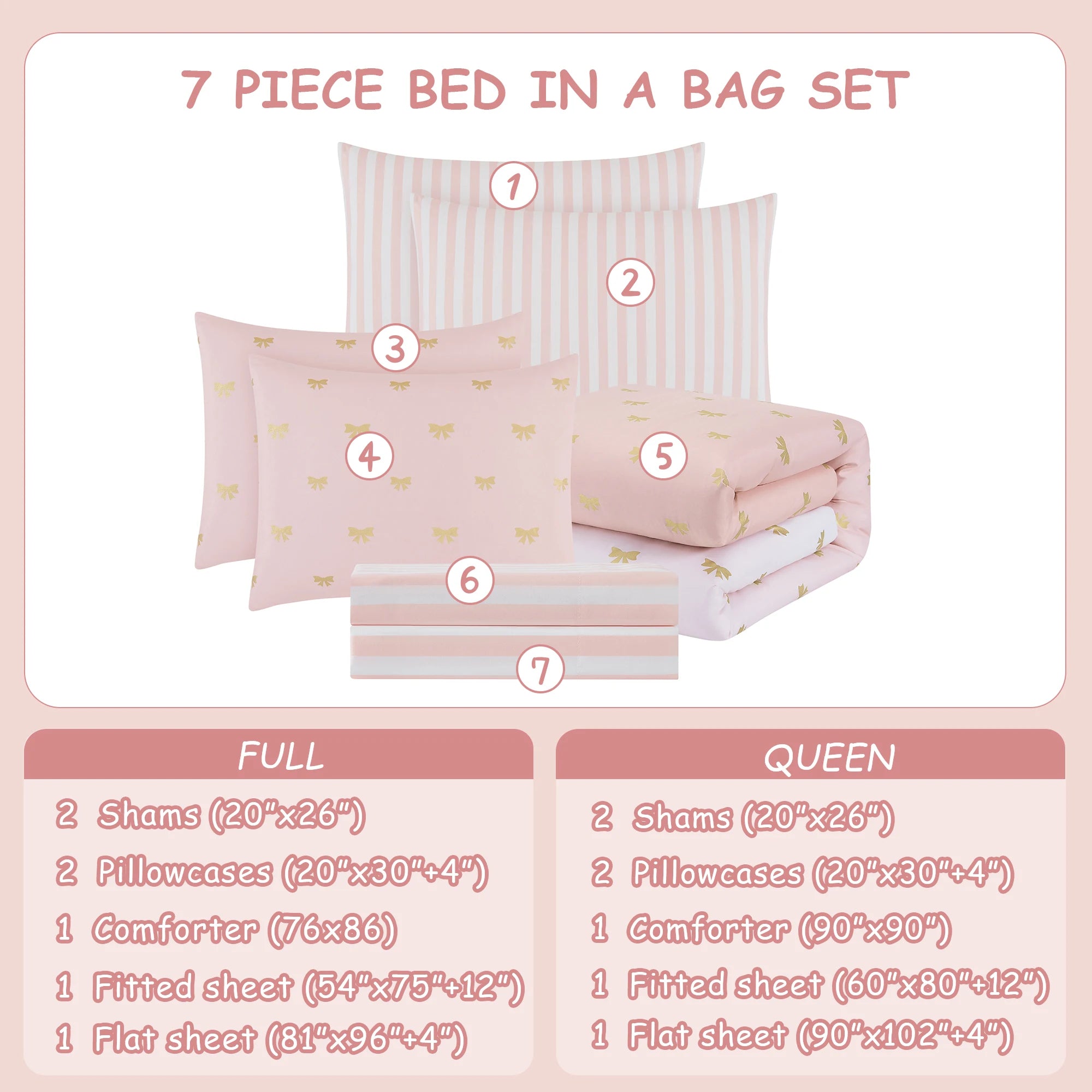 Amberspace Diamond Bow Design 5/7-piece Bed in a Bag Comforter Set with Sheets