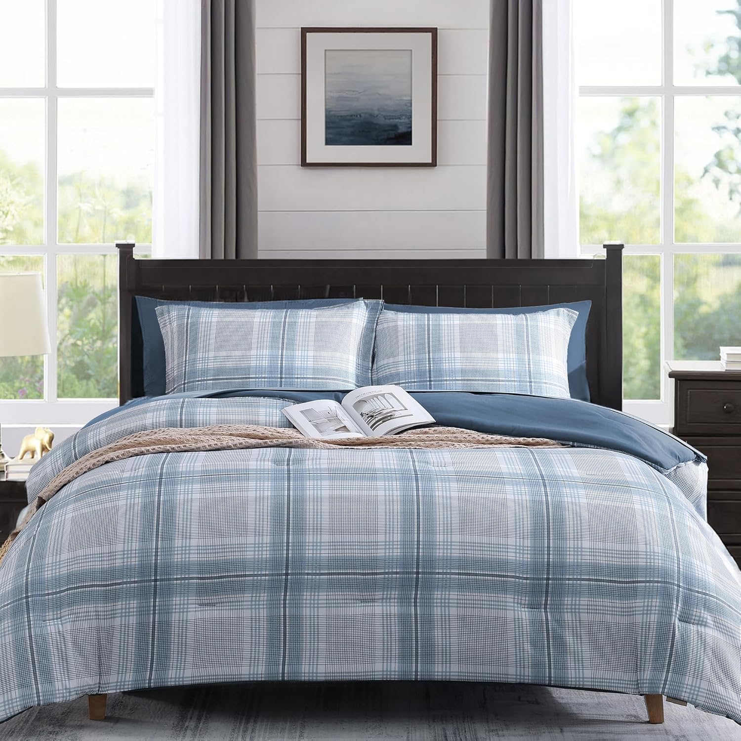 Amberspace Plaid Design Bed in a Bag Comforter Set with Sheets