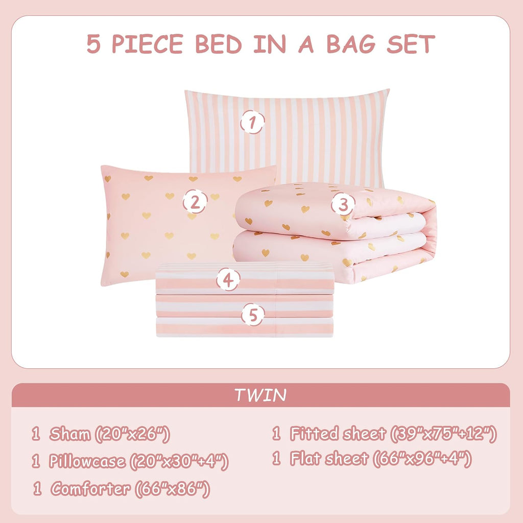Amberspace Diamond Bow Design 5/7-piece Bed in a Bag Comforter Set with Sheets