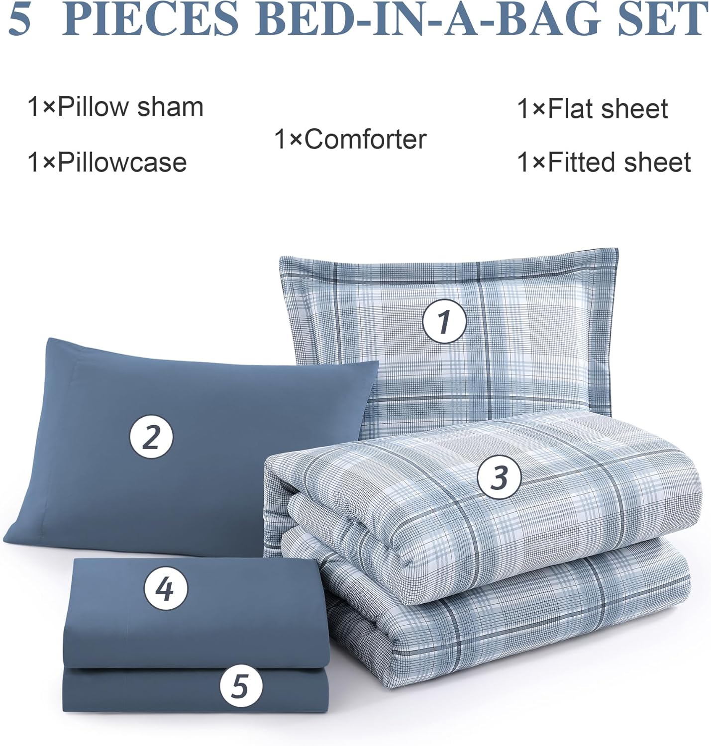 Amberspace Plaid Design Bed in a Bag Comforter Set with Sheets