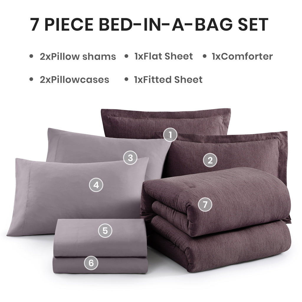 Amberspace Cationic Dyeing 7-piece Bed in a Bag Comforter Set with Sheets