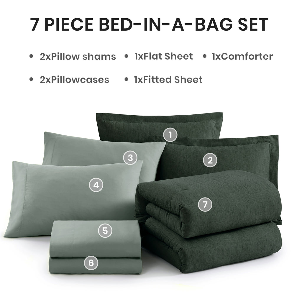 Amberspace Cationic Dyeing 7-piece Bed in a Bag Comforter Set with Sheets