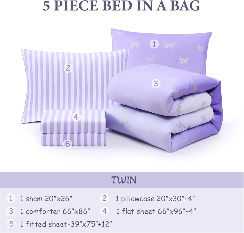 Amberspace Diamond Bow Design 5/7-piece Bed in a Bag Comforter Set with Sheets