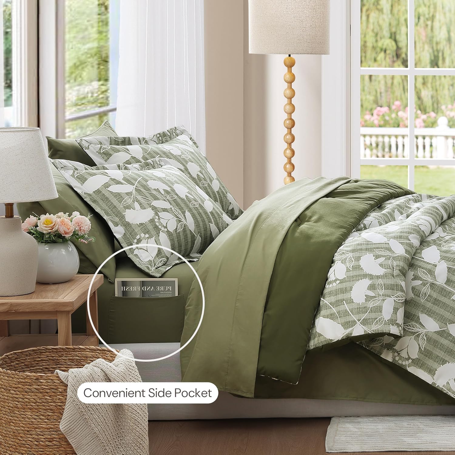 Amberspace Botanical Flowers Design 7-piece Bed in a Bag Comforter Set with Sheets