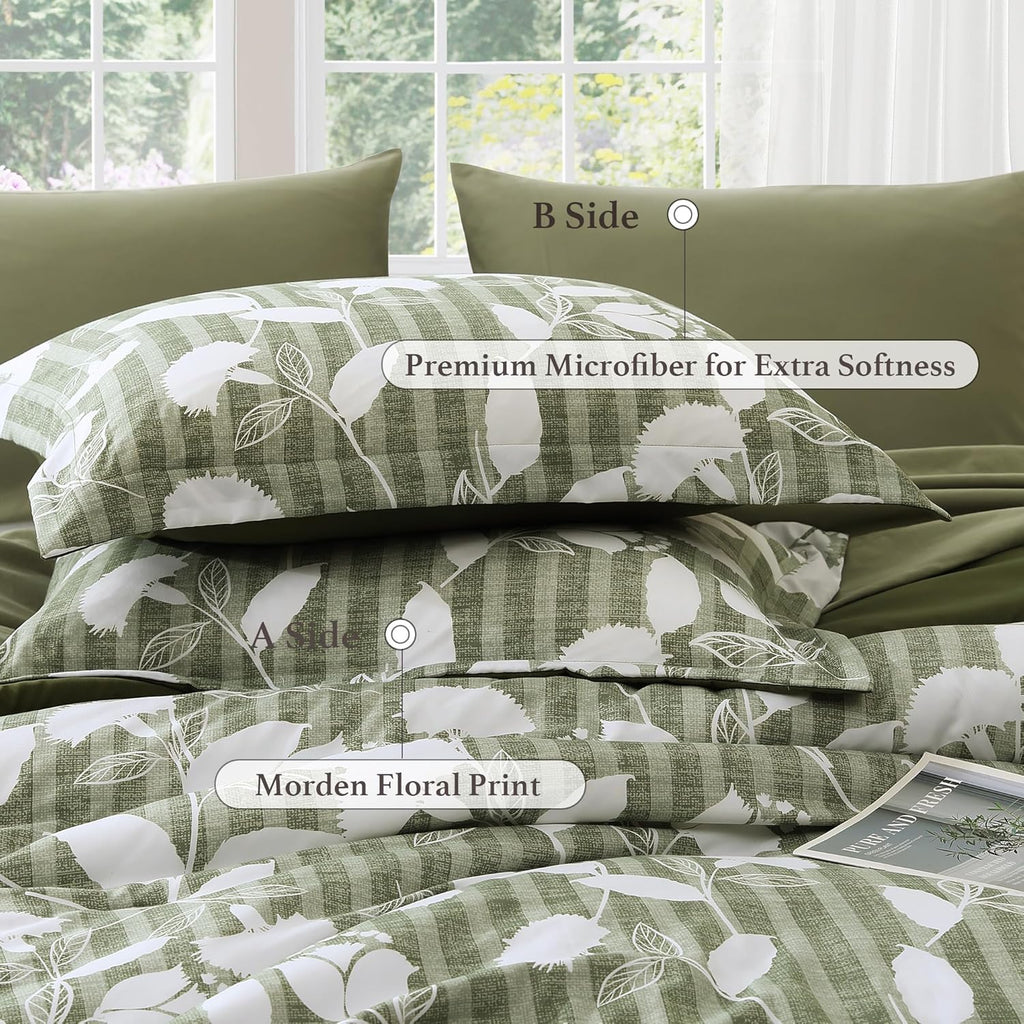 Amberspace Botanical Flowers Design 7-piece Bed in a Bag Comforter Set with Sheets