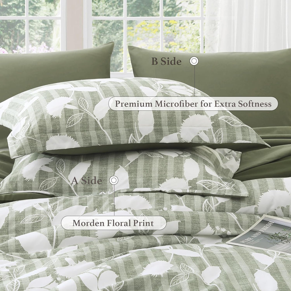 Amberspace Botanical Flowers Design 7-piece Bed in a Bag Comforter Set with Sheets