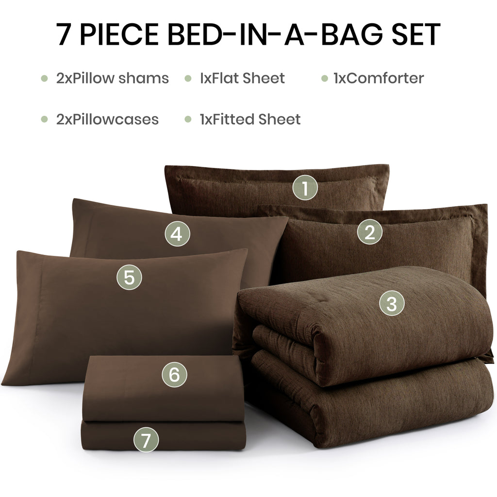 Amberspace Cationic Dyeing 7-piece Bed in a Bag Comforter Set with Sheets