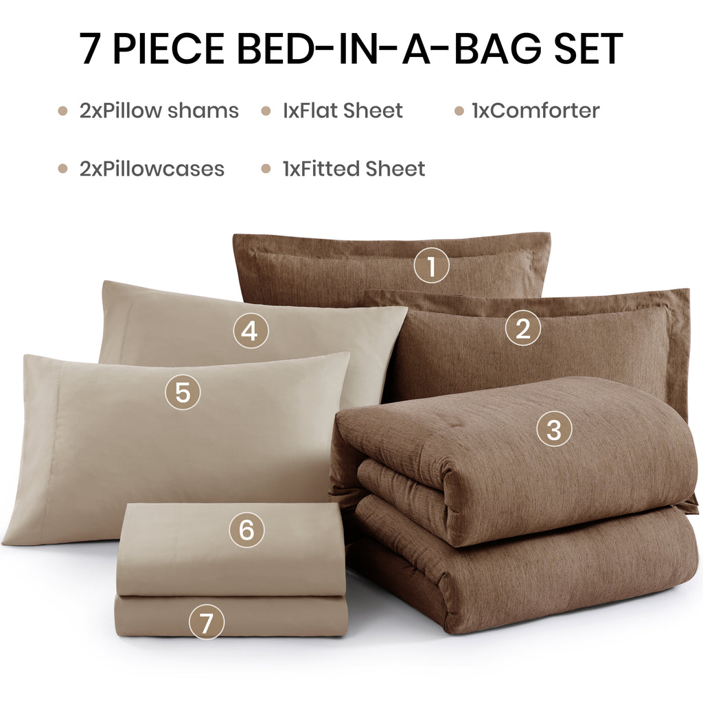 Amberspace Cationic Dyeing 7-piece Bed in a Bag Comforter Set with Sheets