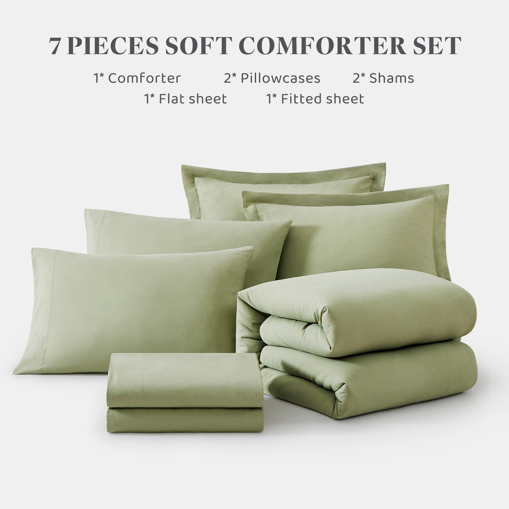 Amberspace Prewashed fabric 7-piece Bed in a Bag Comforter Set with Sheets