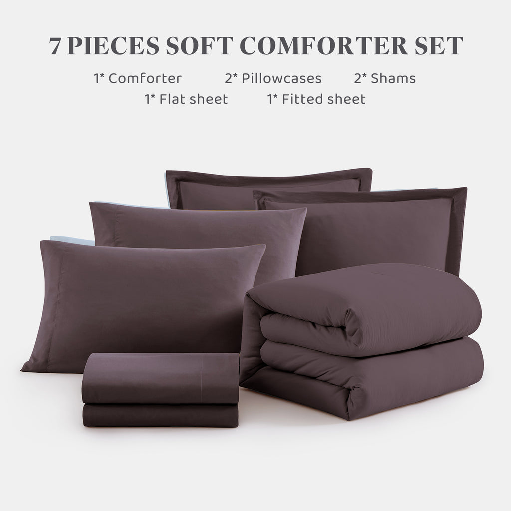 Amberspace Prewashed fabric 7-piece Bed in a Bag Comforter Set with Sheets