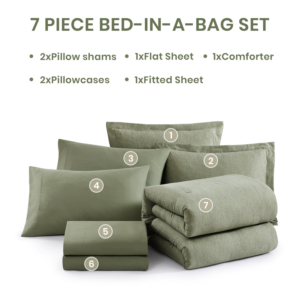 Amberspace Cationic Dyeing 7-piece Bed in a Bag Comforter Set with Sheets