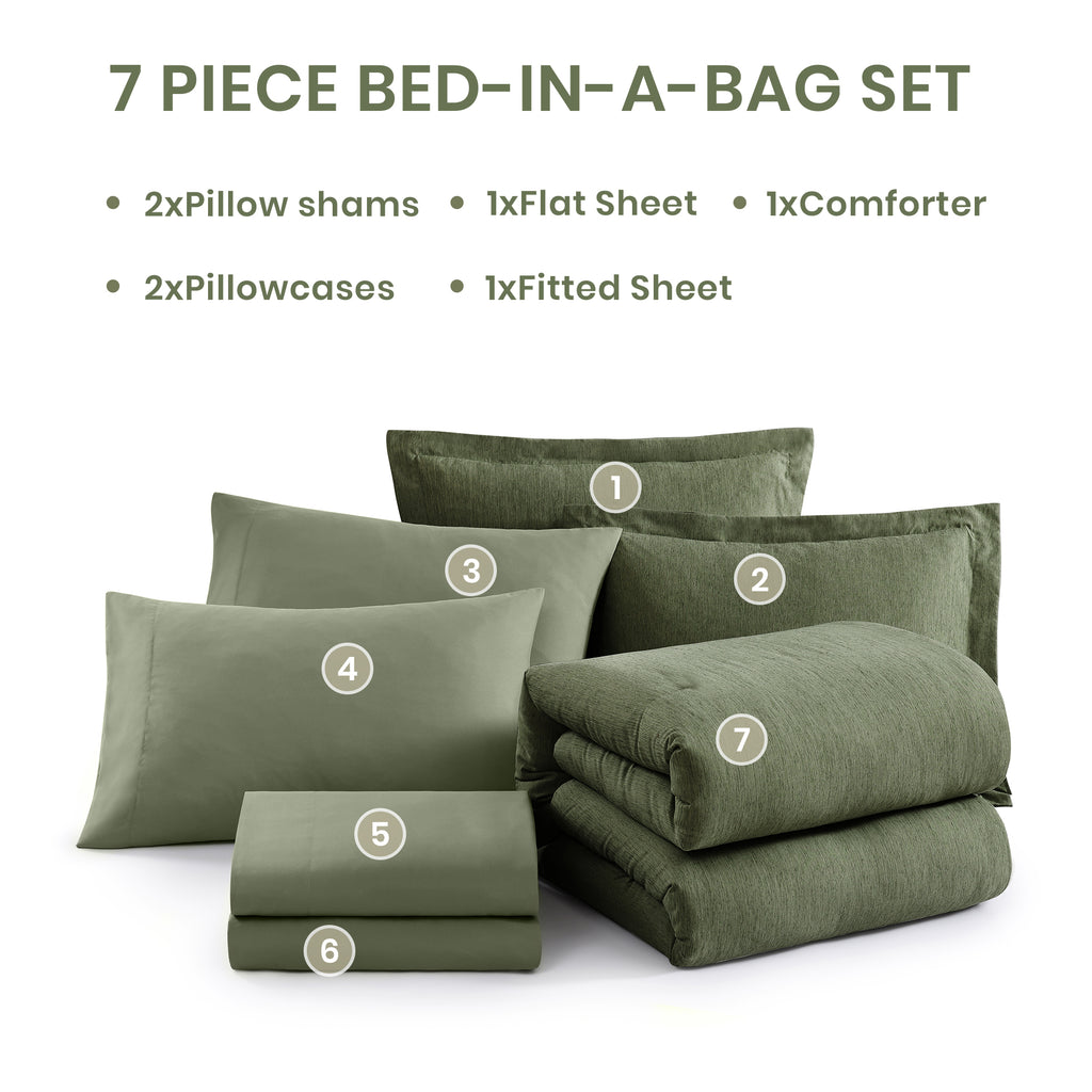 Amberspace Cationic Dyeing 7-piece Bed in a Bag Comforter Set with Sheets