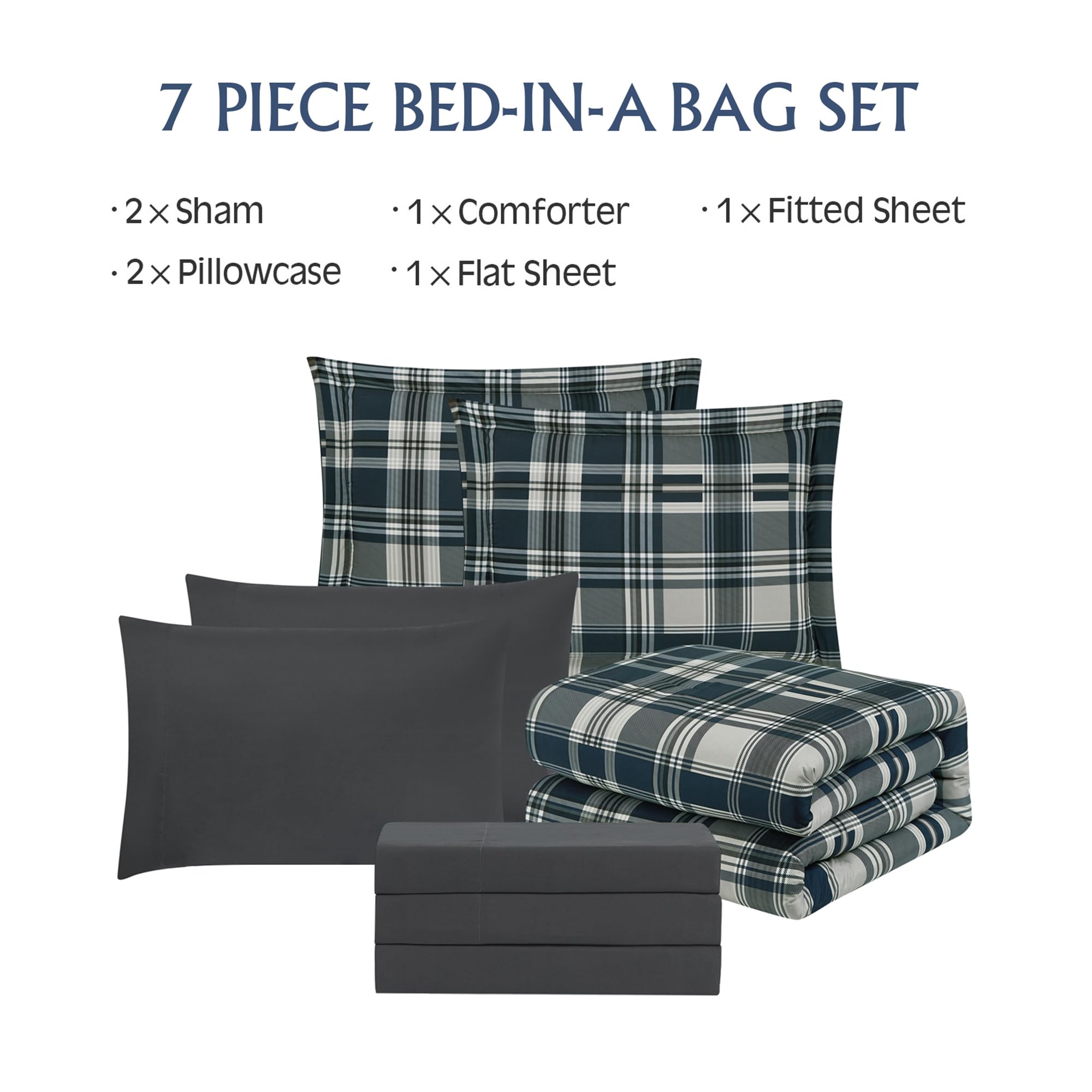 Amberspace Plaid Design Bed in a Bag Comforter Set with Sheets