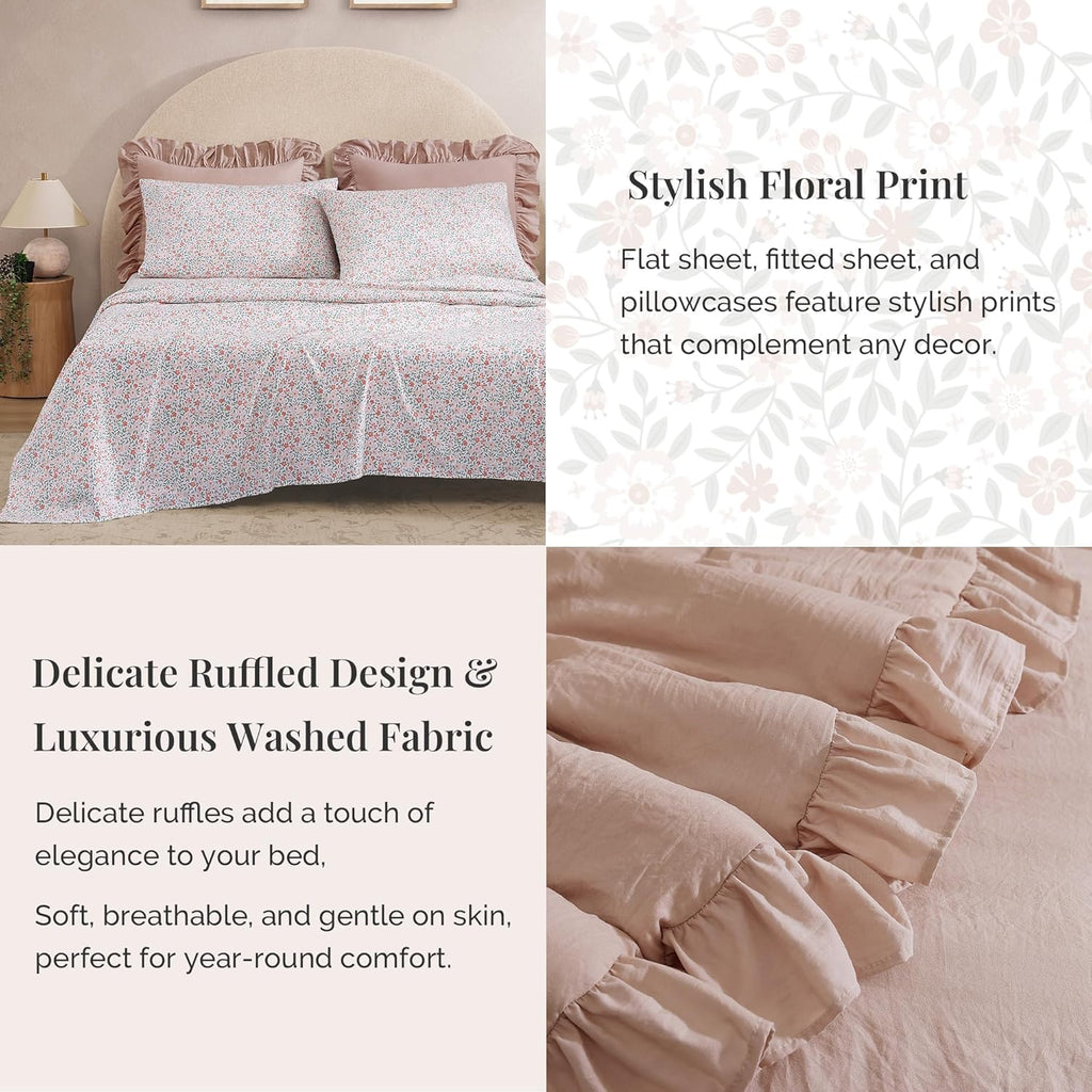 Amberspace Ruffle Design 7-piece Bed in a Bag Comforter Set with Sheets