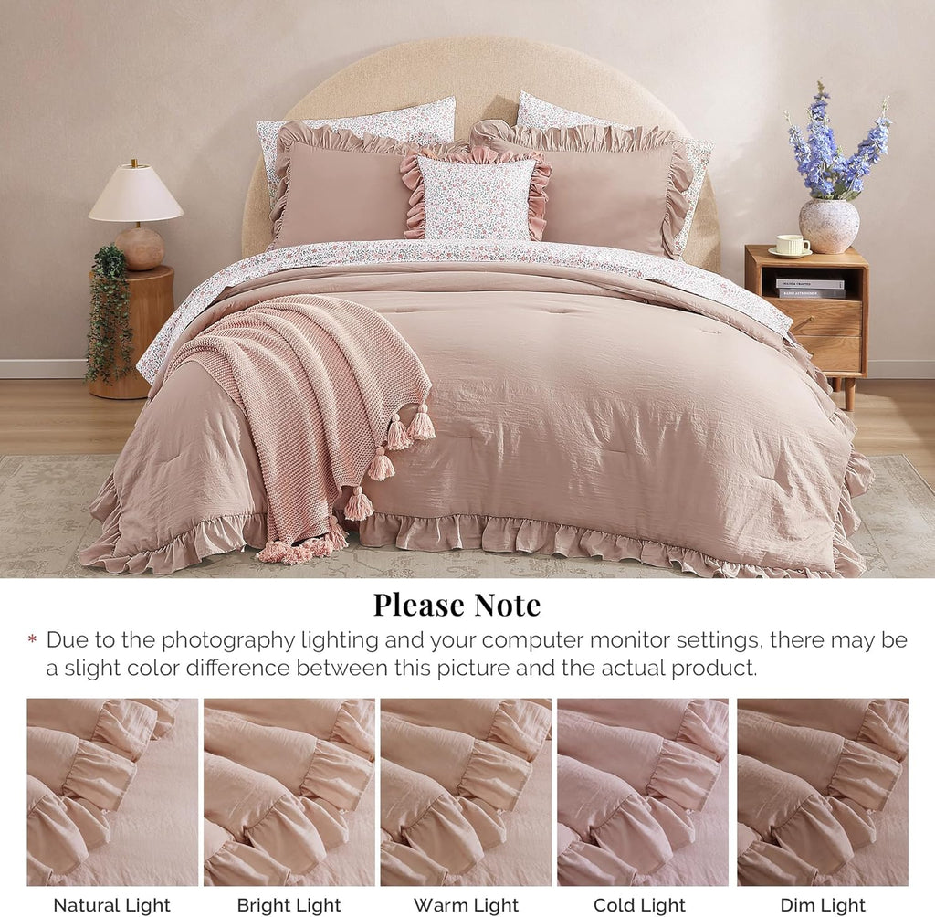 Amberspace Ruffle Design 7-piece Bed in a Bag Comforter Set with Sheets