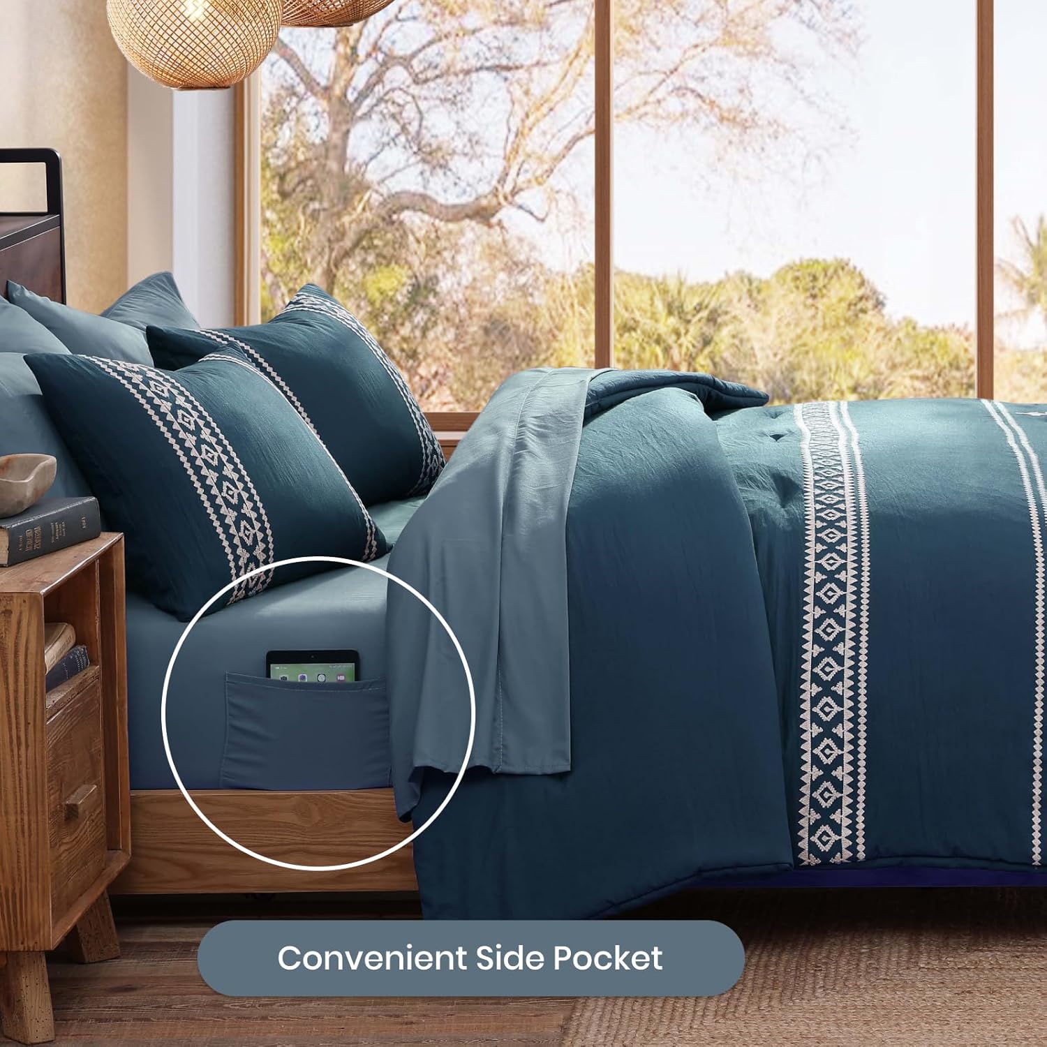 Amberspace Embroidery 7-piece Bed in a Bag Full Comforter Set with Sheets