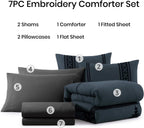 Amberspace Embroidery 7-piece Bed in a Bag Full Comforter Set with Sheets