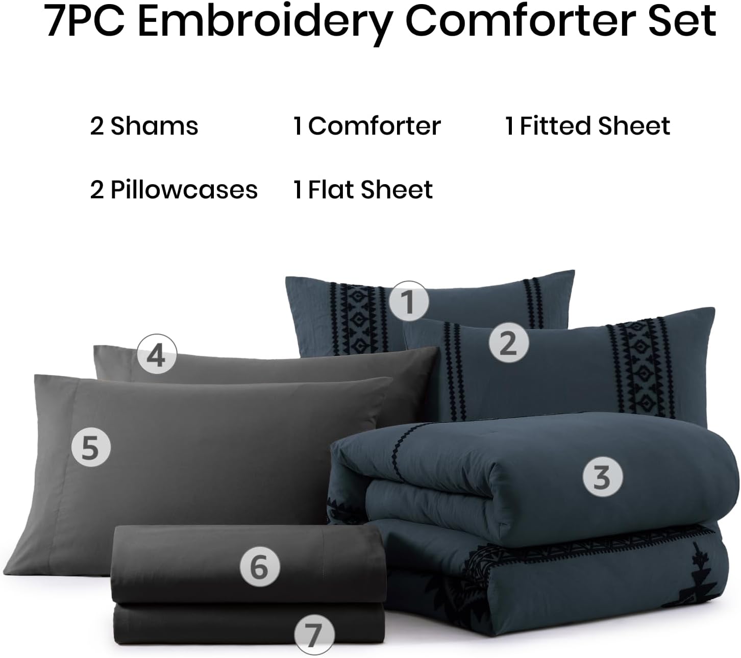 Amberspace Embroidery 7-piece Bed in a Bag Full Comforter Set with Sheets