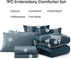 Amberspace Embroidery 7-piece Bed in a Bag Full Comforter Set with Sheets