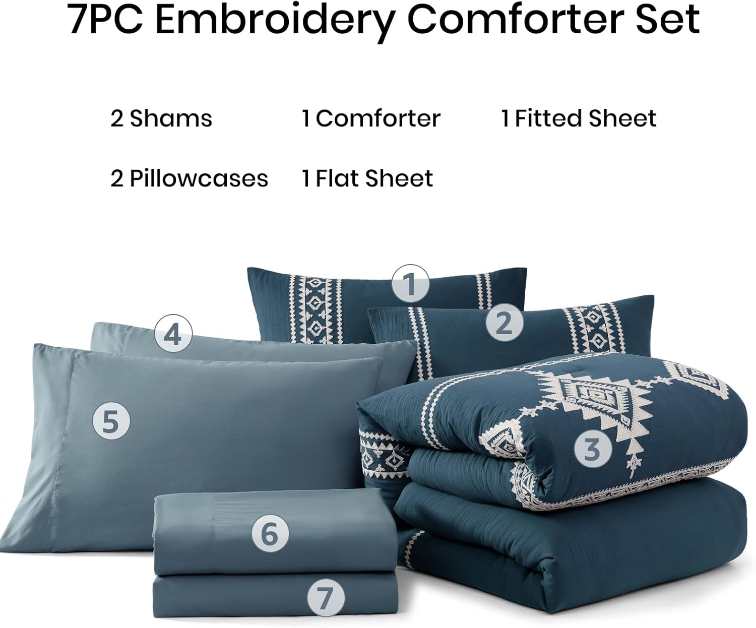 Amberspace Embroidery 7-piece Bed in a Bag Full Comforter Set with Sheets