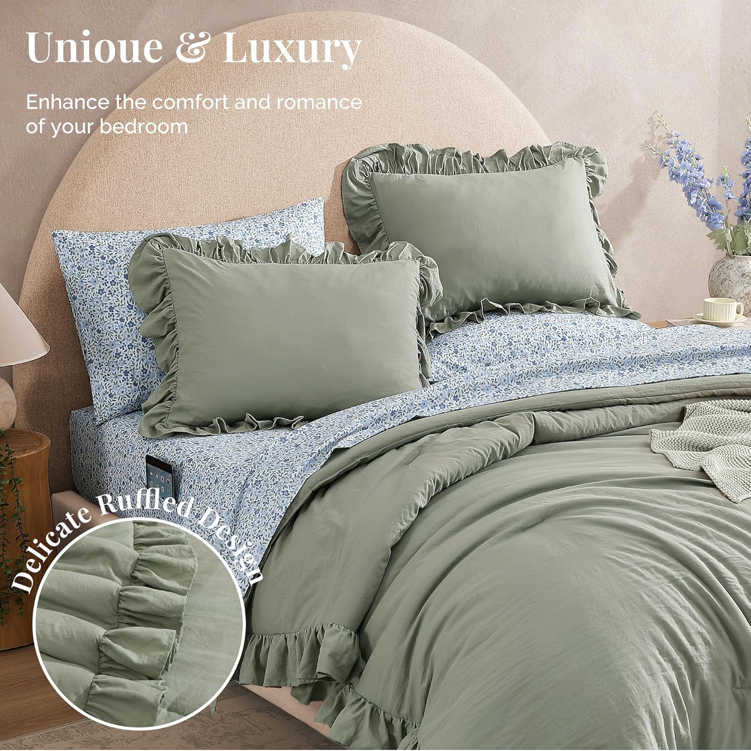Amberspace Ruffle Design 7-piece Bed in a Bag Comforter Set with Sheets