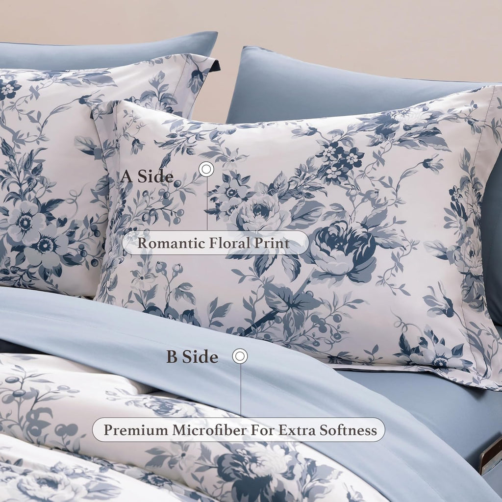 Amberspace Botanical Flowers Design 7-piece Bed in a Bag Comforter Set with Sheets