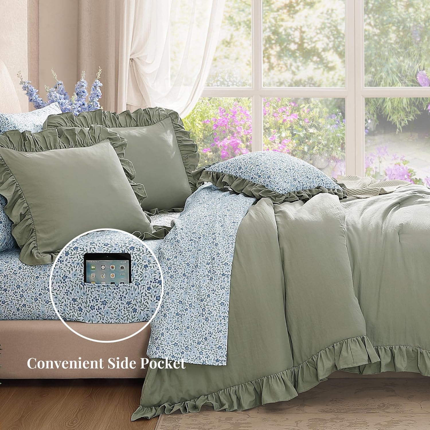 Amberspace Ruffle Design 7-piece Bed in a Bag Comforter Set with Sheets