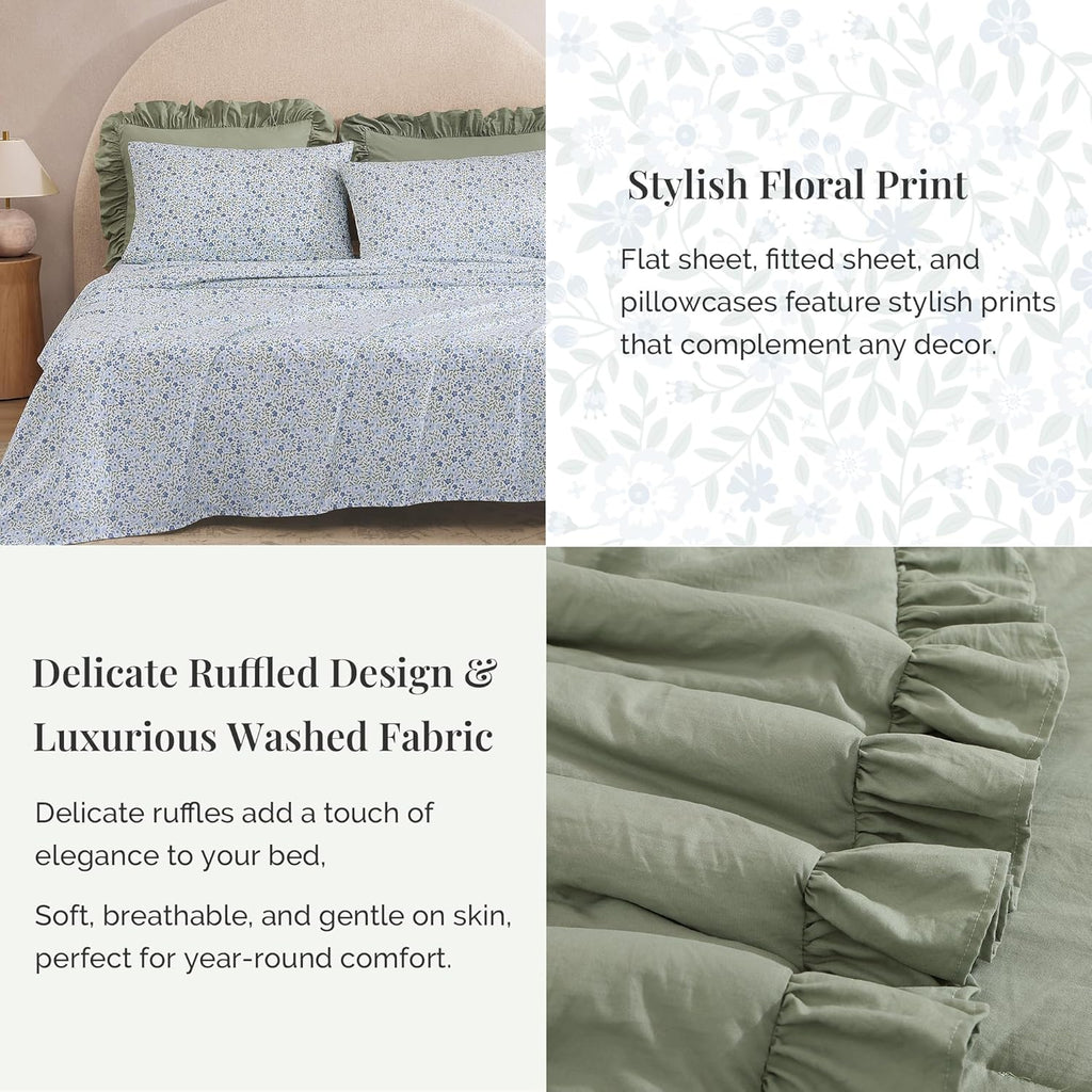 Amberspace Ruffle Design 7-piece Bed in a Bag Comforter Set with Sheets