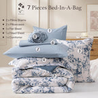 Amberspace Botanical Flowers Design 7-piece Bed in a Bag Comforter Set with Sheets