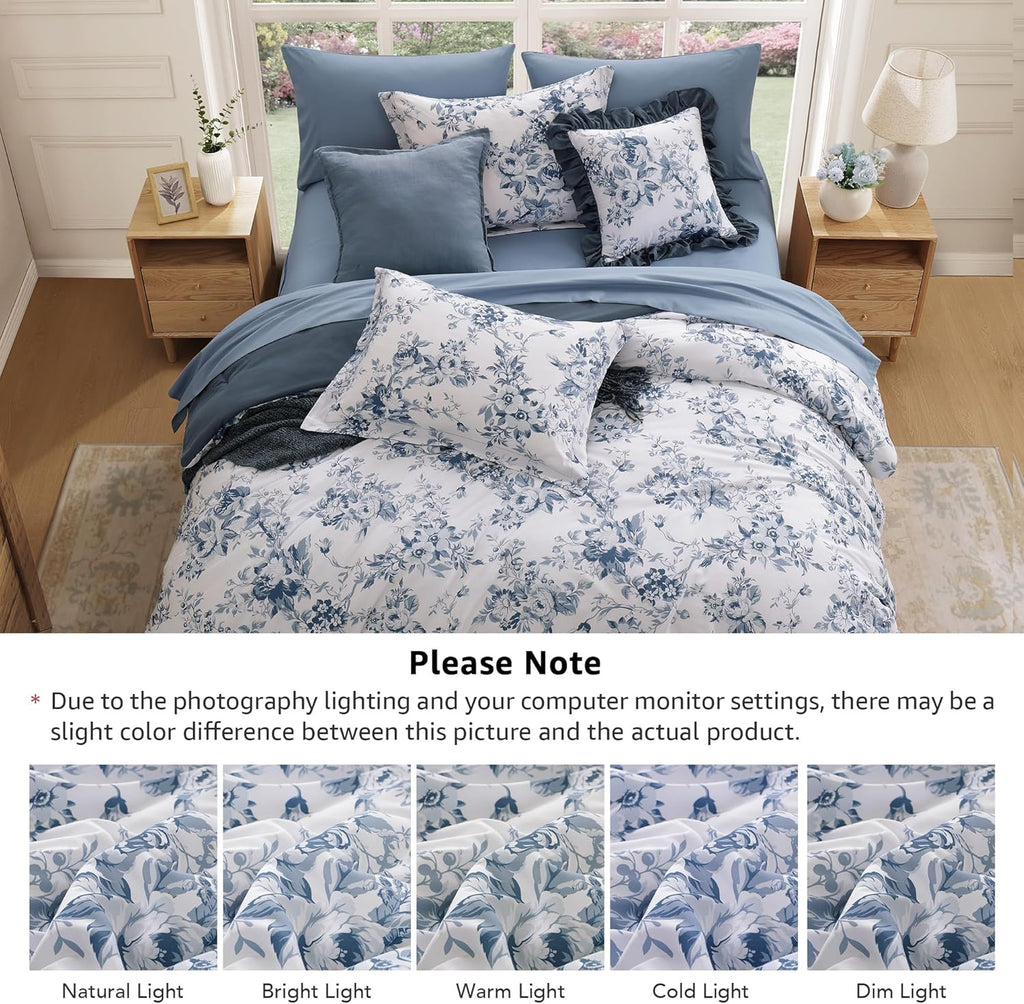 Amberspace Botanical Flowers Design 7-piece Bed in a Bag Comforter Set with Sheets