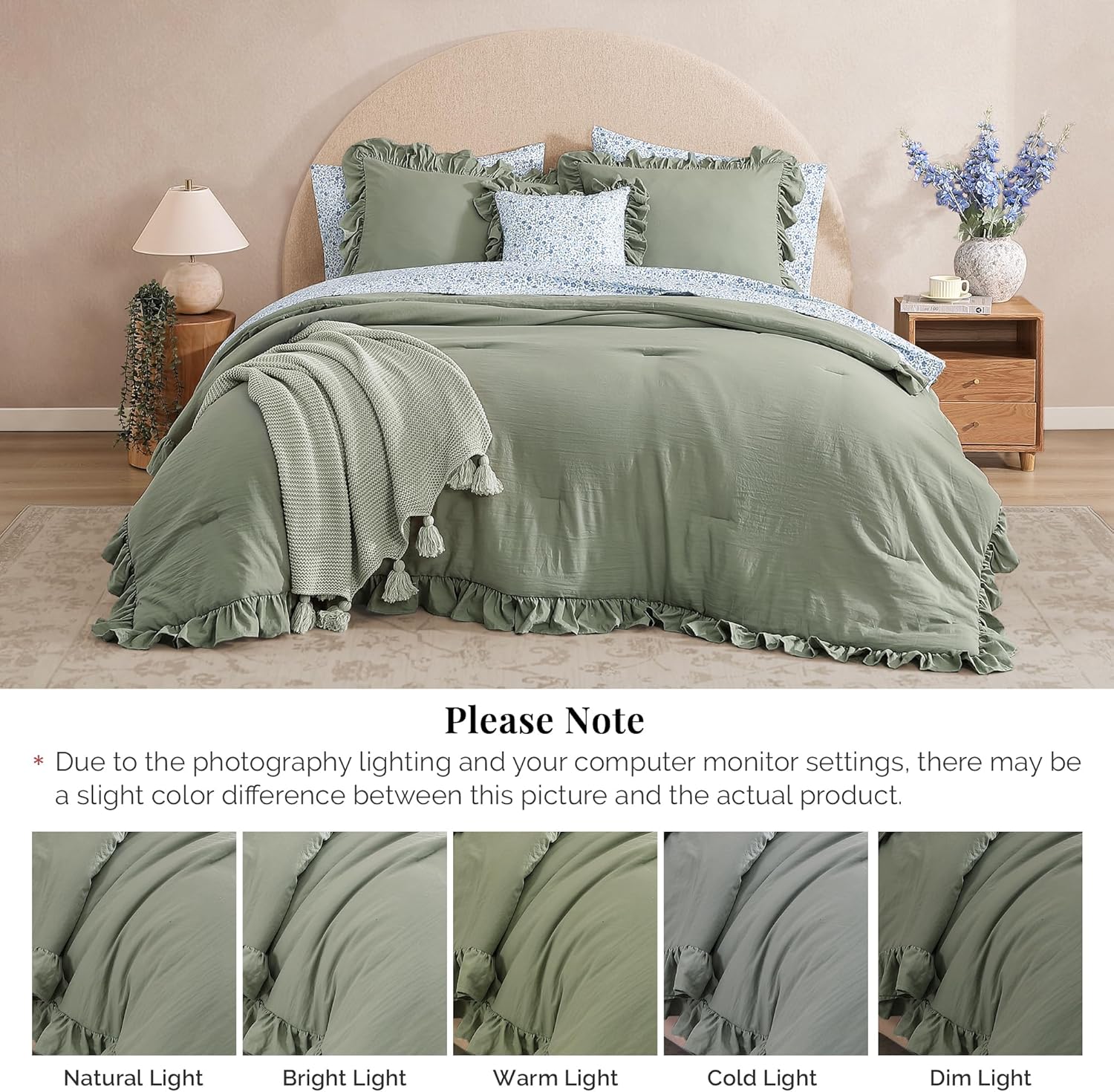 Amberspace Ruffle Design 7-piece Bed in a Bag Comforter Set with Sheets