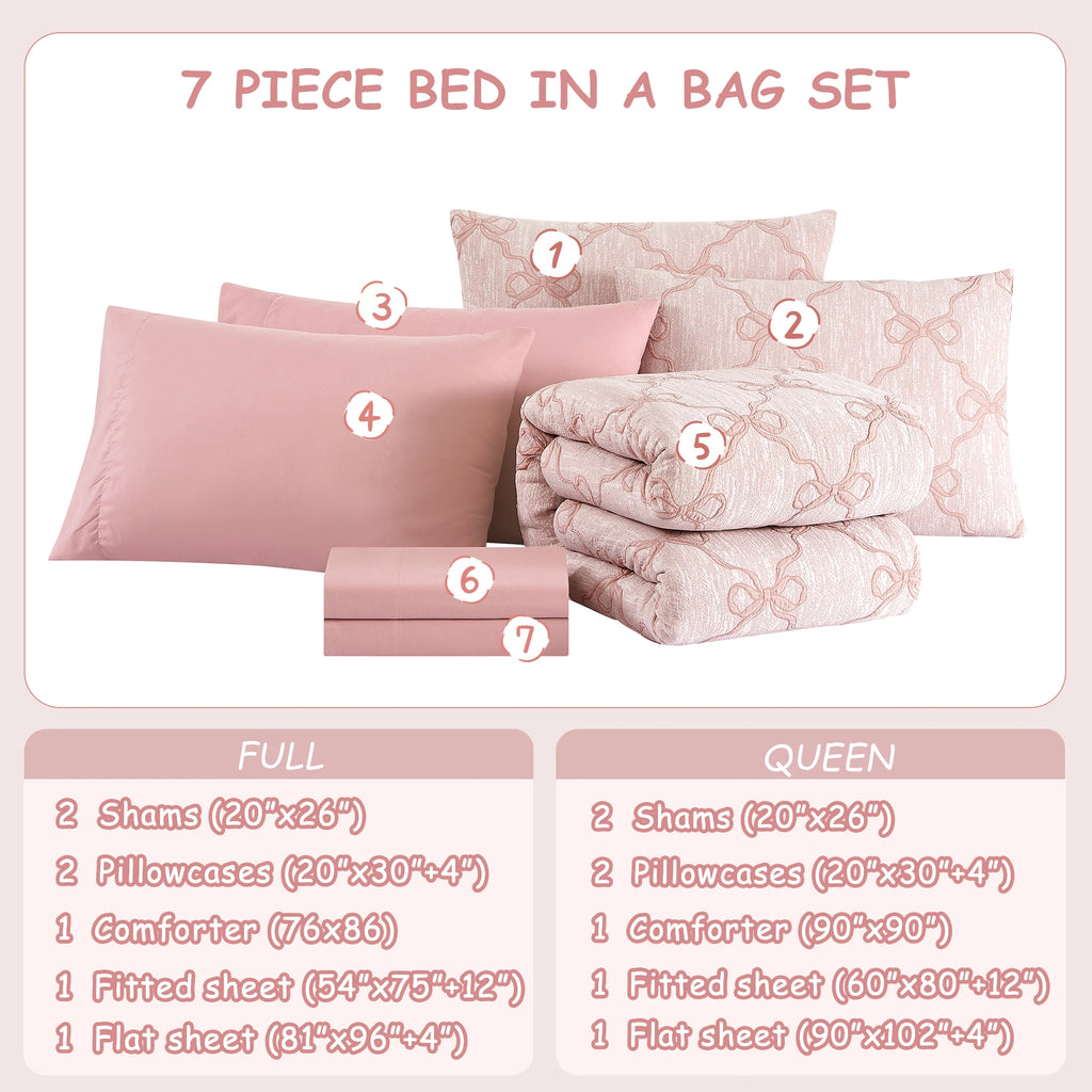 Amberspace Diamond Bow Design 5/7-piece Bed in a Bag Comforter Set with Sheets